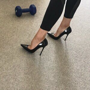 Jimmy Choo Anouk Stiletto Heel Pumps Patent Leather Black Pointed Toe